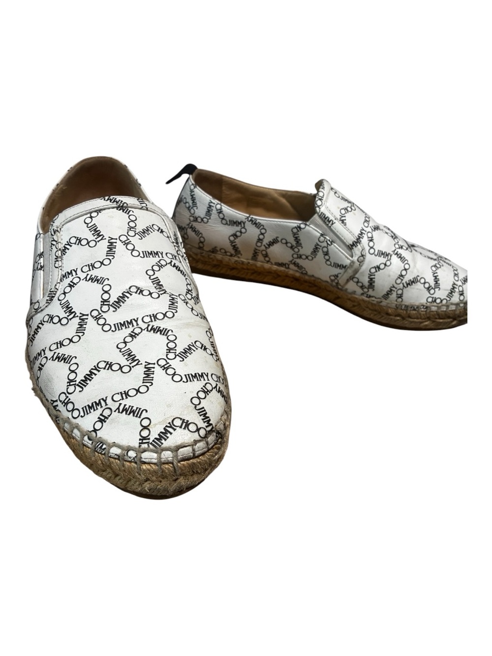 Jimmy Choo Logo Print Leather Espadrilles Slip On Shoes 36